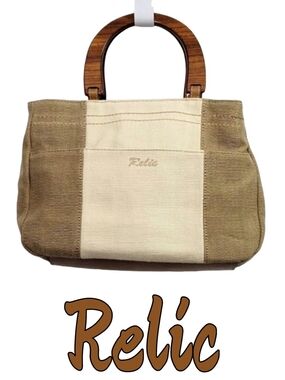Relic Two-Tone Canvas Tote with Wood Handles - Beige & Brown